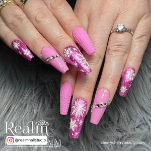 Pink Christmas Nail Designs With Diamonds