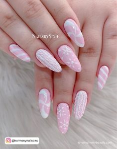 Pink Christmas Nail Ideas In Almond Shape