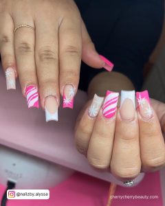Pink Christmas Nails Long In Coffin Shape
