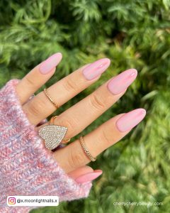 Pink Chrome Dip Nails In Almond Shape