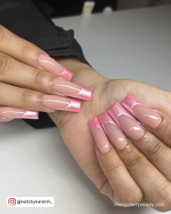Pink Chrome French Tip Nails In Coffin Shape