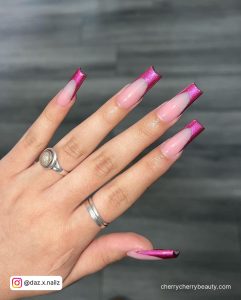 Pink Chrome French Tip Nails With Light Pink Base Coat