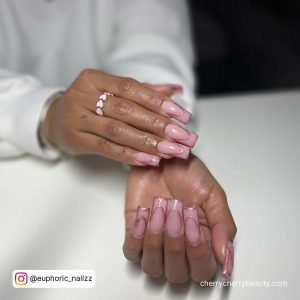 Pink Chrome Nail Art With Glitter Outline On Tips
