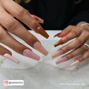Pink Coffin Nails With Diamonds