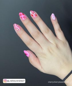 Pink Cow Nail Designs In Almond Shape