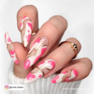 Pink Cow Nails With White Combination