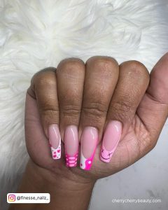 Pink Cow Print Nails French Tip With Light Pink Base Coat