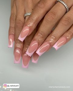 Pink French Tip Coffin Nails