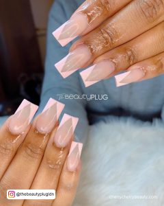 Pink French Tip Nails Square With Clear Base Coat