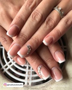 Pink French Tip Square Nails With Diamonds