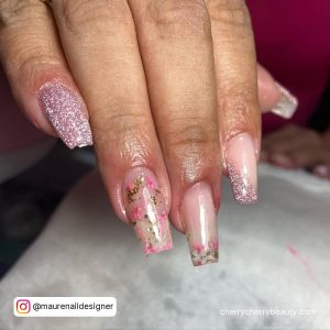 Pink Glitter Acrylic Nails