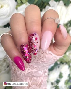 Pink Glitter Almond Nails