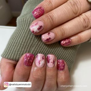 Pink Glitter Butterfly Nails White