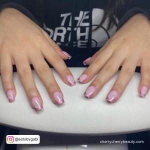 Pink Glitter Chrome Nails With French Tips