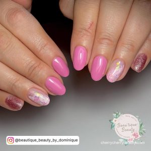 Pink Glitter Marble Nails In Almond Shape