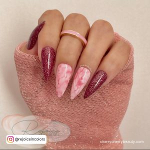Pink Glitter Stiletto Nails