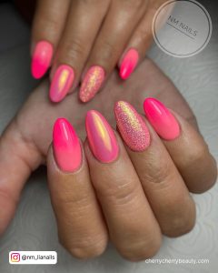 Pink Glitter Summer Nails