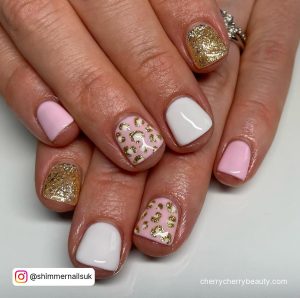 Pink Gold And White Nails