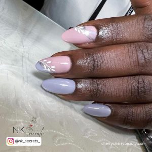 Pink Grey And Silver Nails In Almond