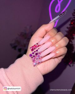 Pink Heart Nail Art For Extra Long Length