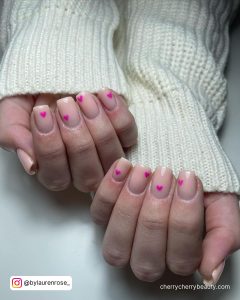 Pink Heart Nails In Square Shape