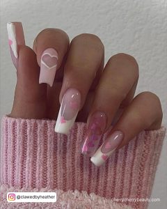 Pink Heart Nails With White Tips