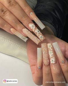 Pink Long Nails With Diamonds