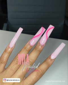 Pink Long Square Nails With Swirls