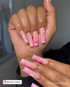Pink Marble Effect Nails With Ombre