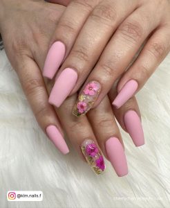 Pink Matte Coffin Acrylic Nails