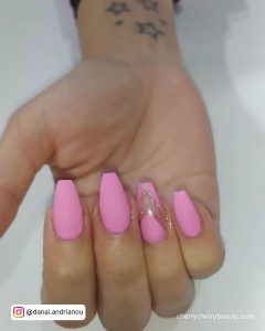 Pink Matte Coffin Nails