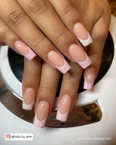 Pink Nail Designs With Hearts In French Tip Design