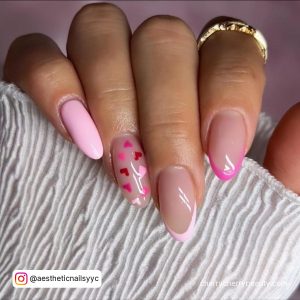 Pink Nails Heart In Almond Shape