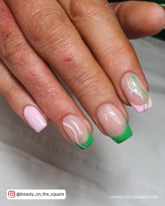 Pink Nails With Green Tips