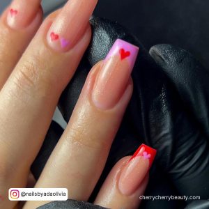 Pink Nails With Red Heart
