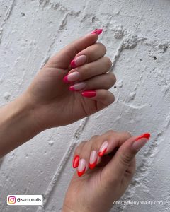 Pink Nails With Red Tips