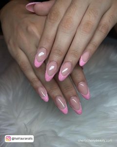 Pink Nude Acrylic Nails In Almond Shape
