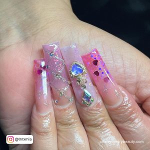 Pink Ombre Nails With Design