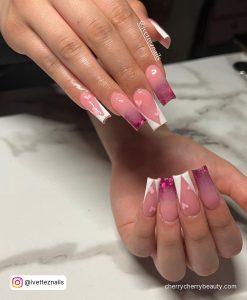 Pink Ombre Nails With Hearts With White Tips