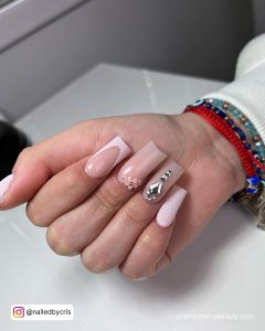 Pink Pastel Acrylic Nails With Rhinestones