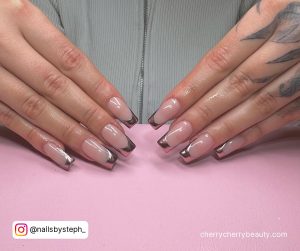 Pink Pearl Chrome Nails With French Tips