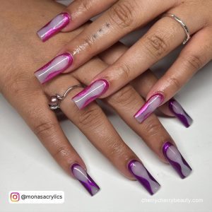 Pink Purple Chrome Nails In Coffin Shape