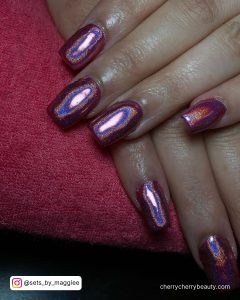 Pink Rainbow Chrome Nails In Square Shape