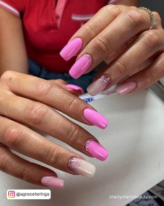 Pink Square Gel Nails With Glitter