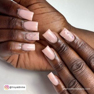 Pink Square Nails Designs With Diamonds