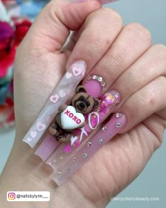 Pink Teddy Cute Baddie Acrylic Nails