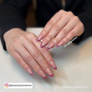 Pink Tip Nails With Glitter