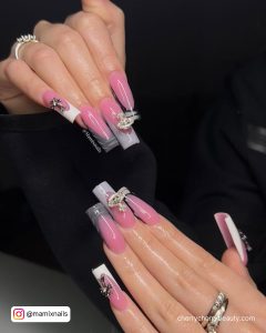 Pink Trendy Baddie Acrylic Nails