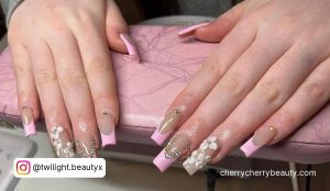 Pink White French Nails