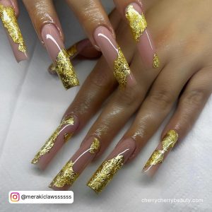 Popular Champagne Rose Gold Acrylic Nails With Nude Base